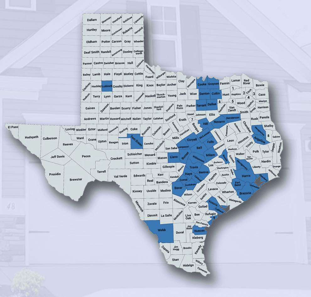 Texas counties served map
