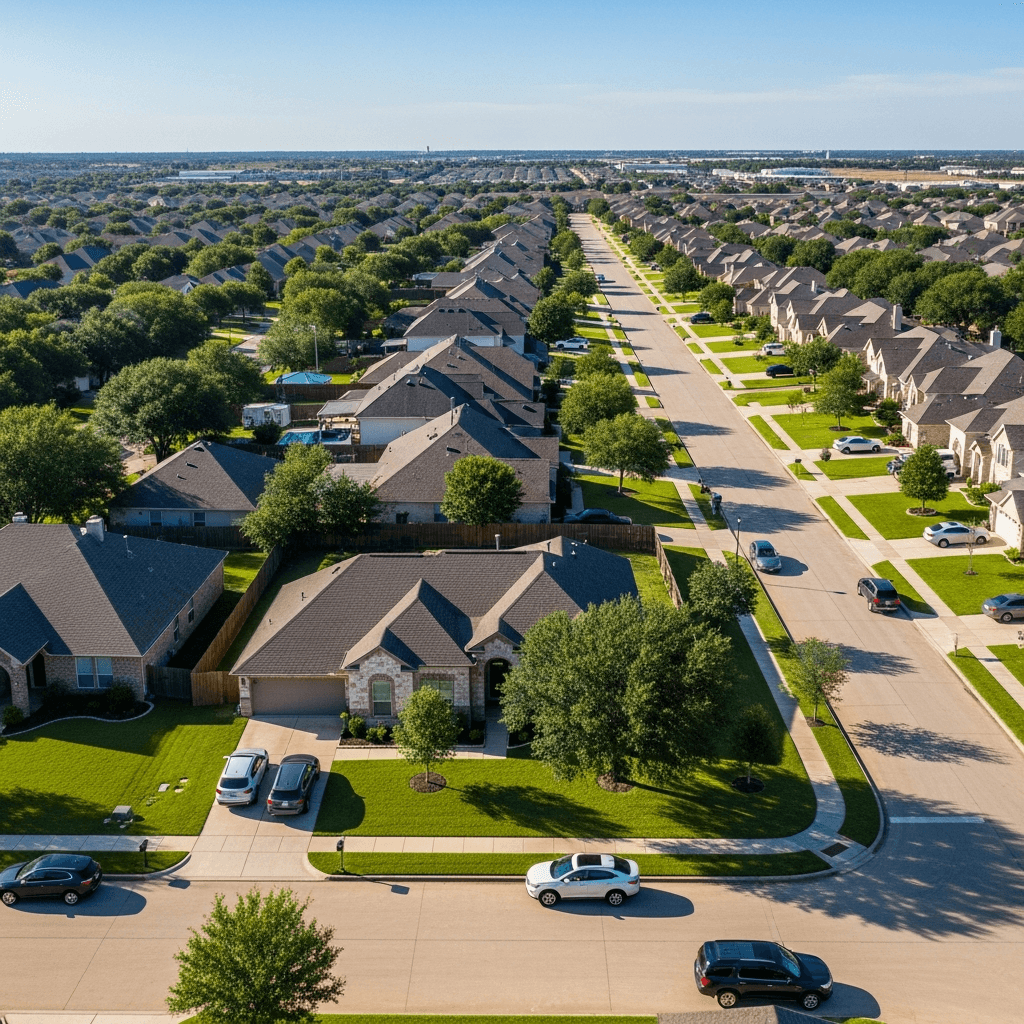 Texas residential street with single-family homes