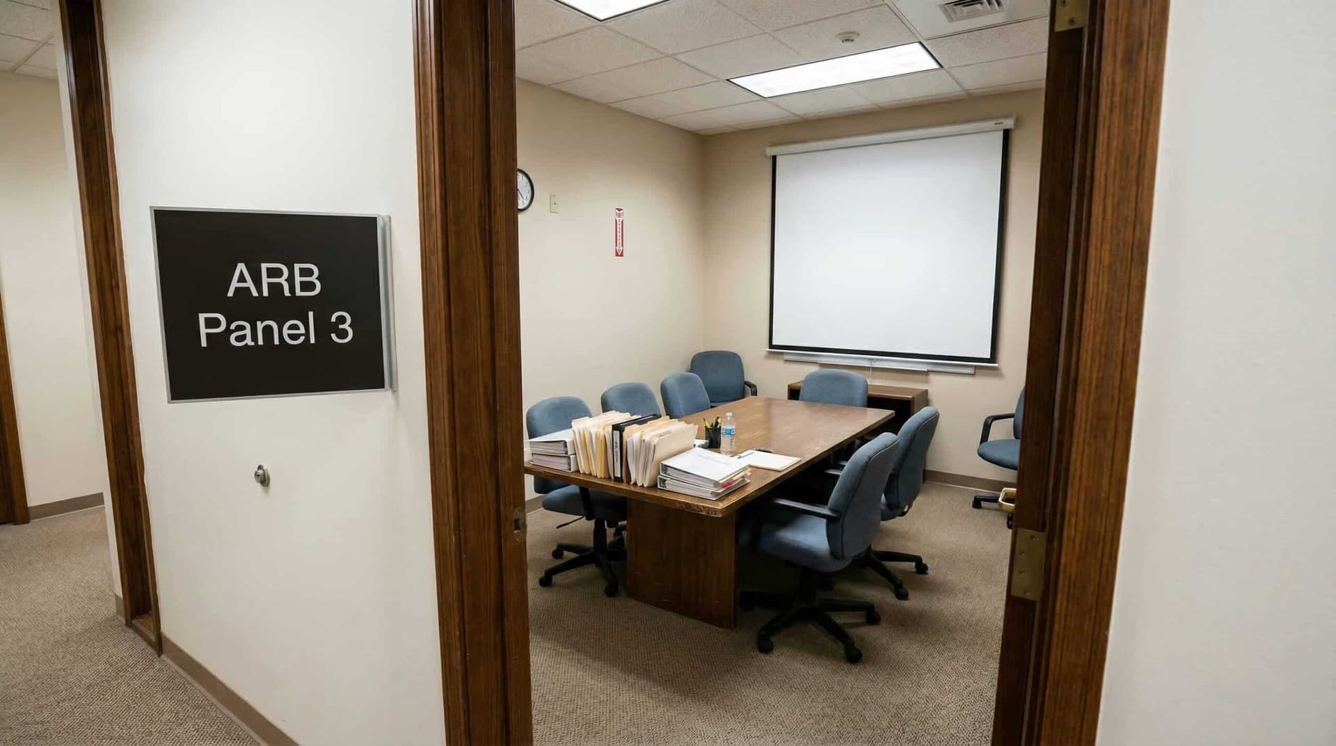 ARB hearing room with panel members